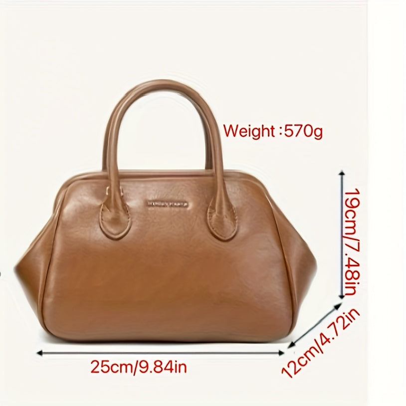 IFASHION Women's Genuine Leather Bowling Bag – Stylish One-Shoulder Crossbody Clip Purse with Zipper Closure, Smooth Finish & Dual Handles in Coffee, Caramel, or Black, Fashion Accessory | Trendy Handbag | Polyester Lined Interior