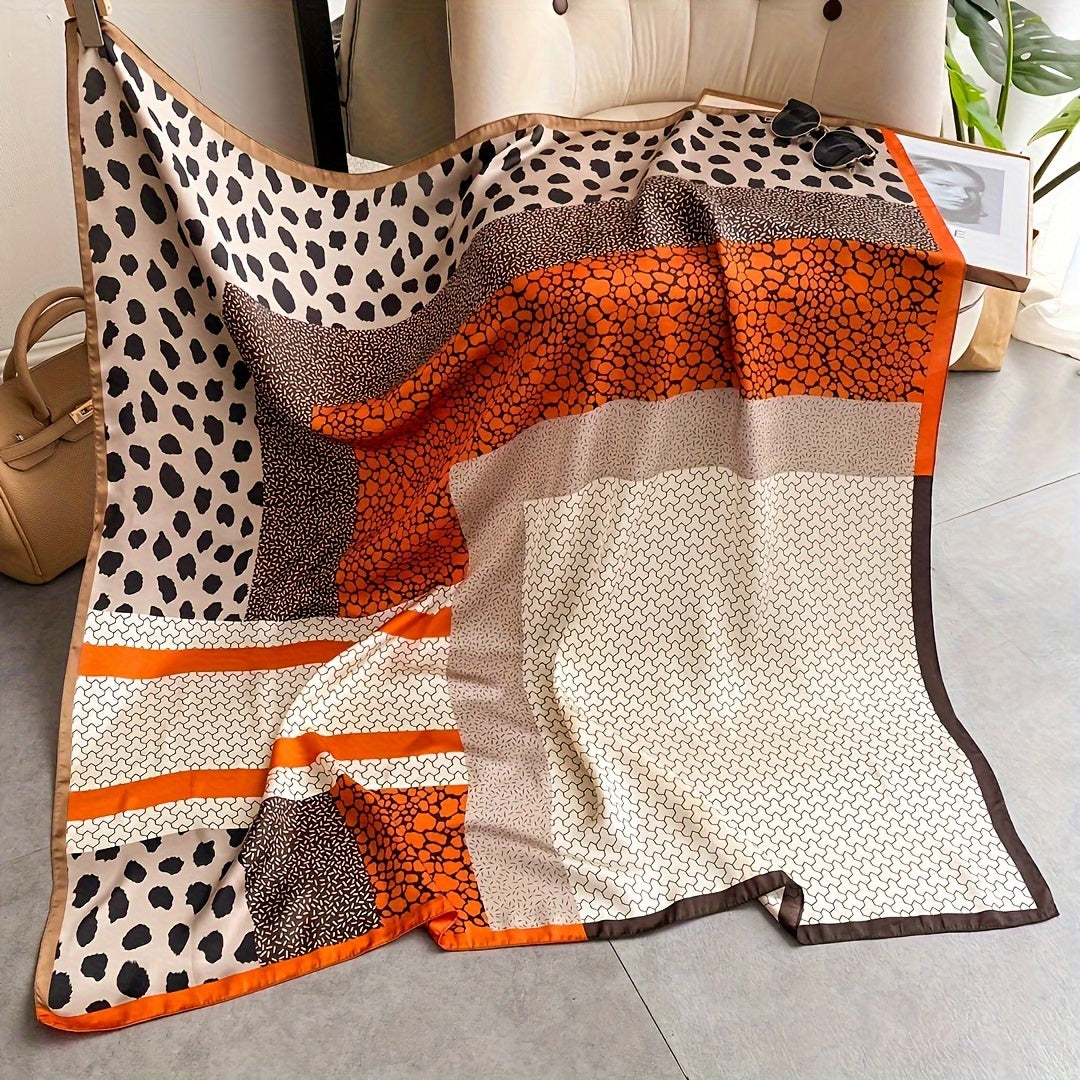 43.3-Inch Leopard Print Silk Scarf - Bohemian Style Thin Satin Shawl, Windproof Head Wrap and Beach Towel, Breathable Travel Scarf for Outdoor Activities, Fashion Accessory, Glamorous Design, Delicate Material, Versatile Shawl, Women's Fashion