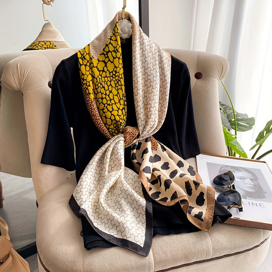 43.3-Inch Leopard Print Silk Scarf - Bohemian Style Thin Satin Shawl, Windproof Head Wrap and Beach Towel, Breathable Travel Scarf for Outdoor Activities, Fashion Accessory, Glamorous Design, Delicate Material, Versatile Shawl, Women's Fashion