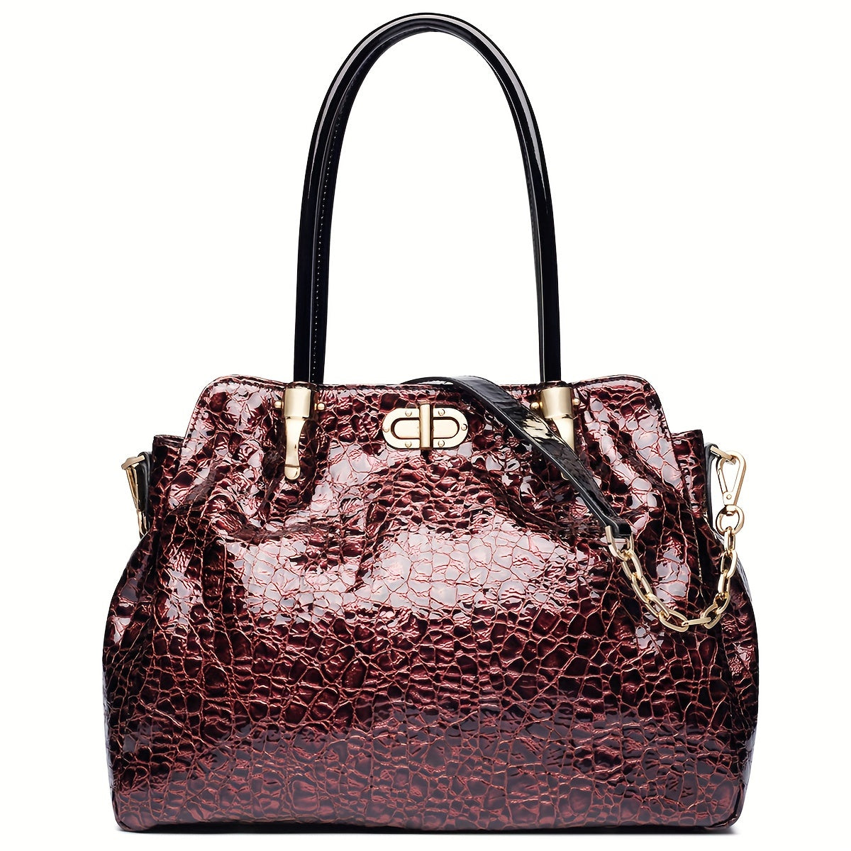 Leather Purses Handbags Genuine Leather, Luxury Designer, Brown Big Tote Bag For Women, Top Layer Cowhide Shoulder Large Bag, Crocodile Pattern Soft Leather, Women'S Bag Large Capacity Bright Leather, Premium Work Commute Handbag, European American