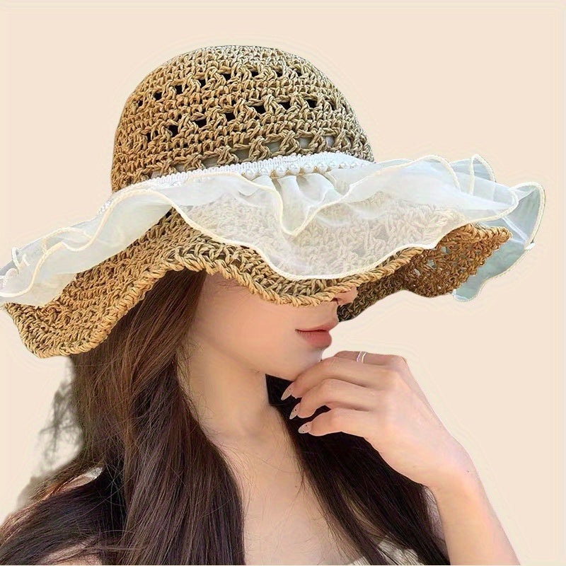 Summer Straw Hat Large Brim Sunshade Sun Hat Seaside Beach Sun Hat Ladies Bucket Hat