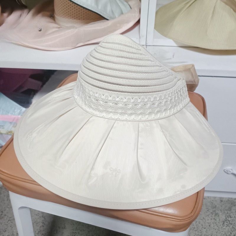 Summer Wide Brim Sun Hat with Lace Detail - Lightweight & Breathable Polyester, Open Top Design for Women, Perfect for Beach, Outdoor Activities & Gardening, Beach Hat