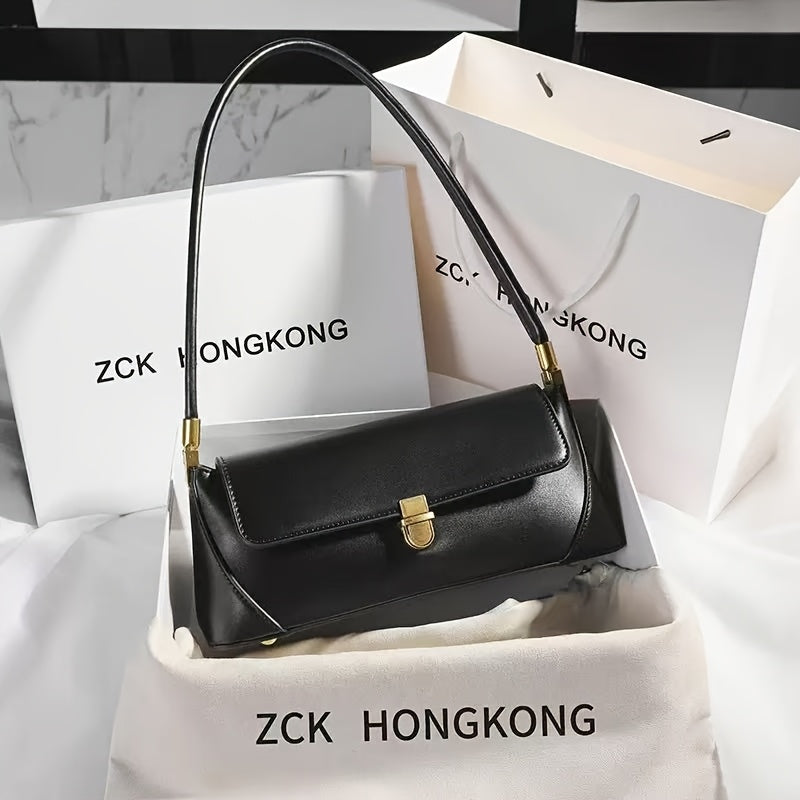 ZCK Hong Genuine Leather Crossbody Bag for Women - Retro Chic Solid Color Shoulder Satchel with Golden-Tone Hardware, Versatile & Stylish for Spring and Summer, Available in Light Brown, Cream, or Black
